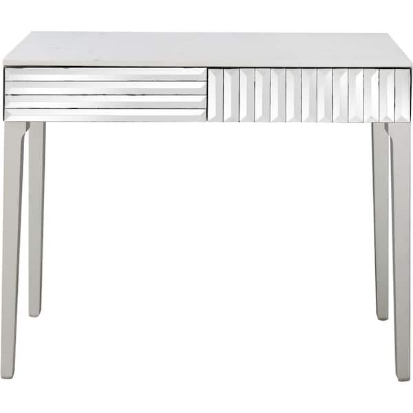Camden Isle Carla 40 in. Silver Rectangle Mirrored Glass Console Table with Drawers