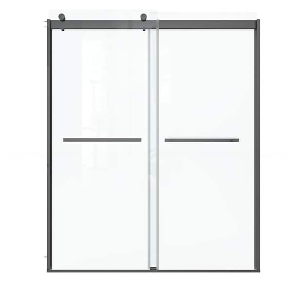 Boosicavelly 60 in. W x 74 in. H Sliding Semi-Frameless Shower Door in Matte Black Finish with Tempered Glass