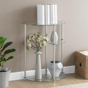 Designs2Go Classics 23 in. Glass/Stainless Standard Half-Round Glass Top Entryway Table with Display Tiers