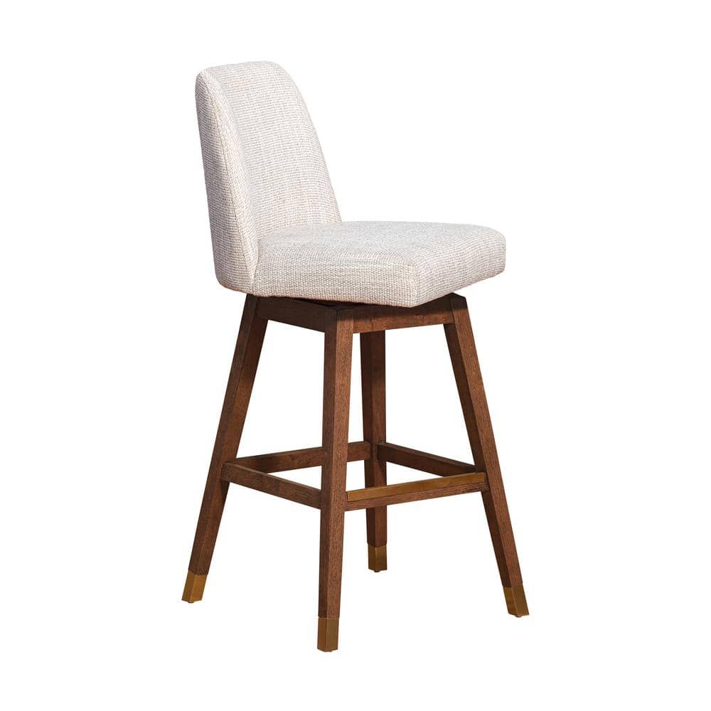 Amalie Beige Fabric Swivel Bar Stool with Brown Oak Wood Finish