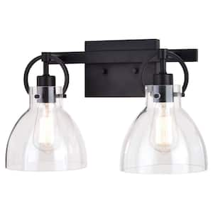 Ogden 16.5 in. W 2-Light Contemporary Black Bathroom Vanity Light Fixture Clear Glass