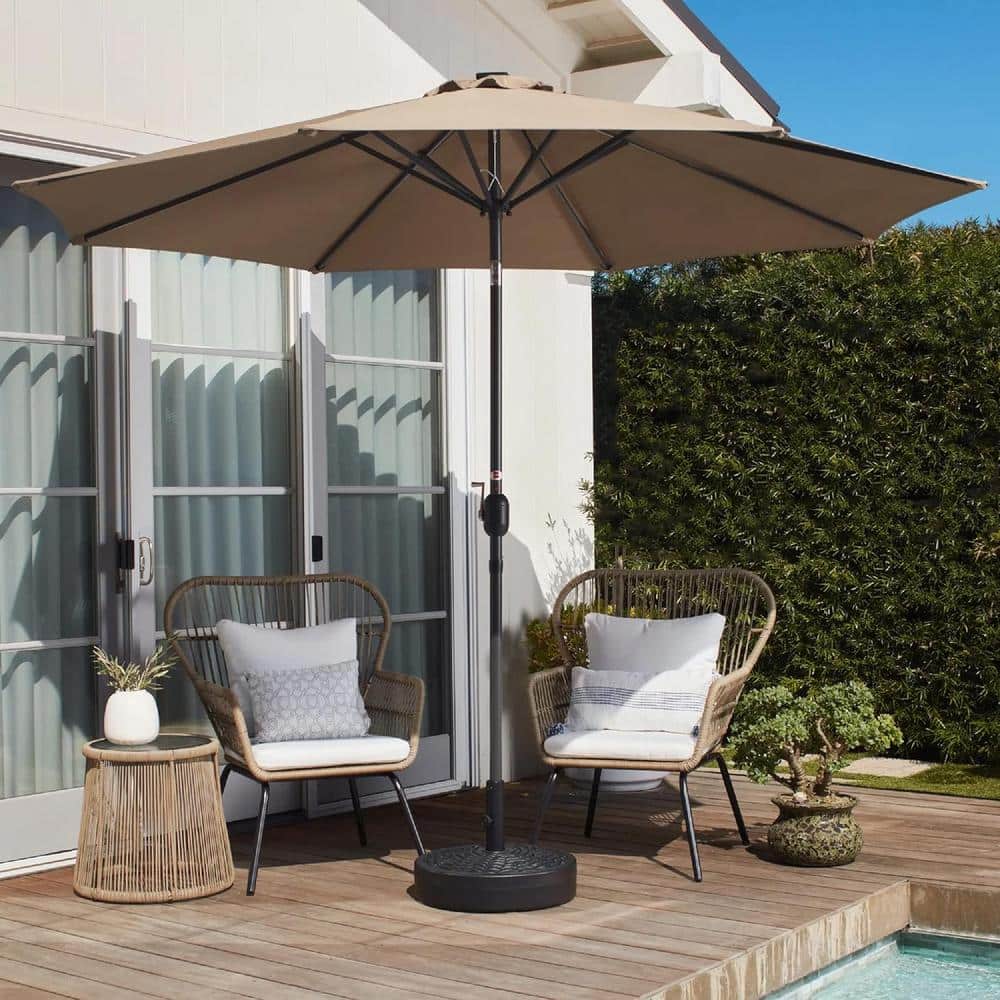 Sunset Bliss 10ft Tan Outdoor Market Patio Umbrella with Steel Frame