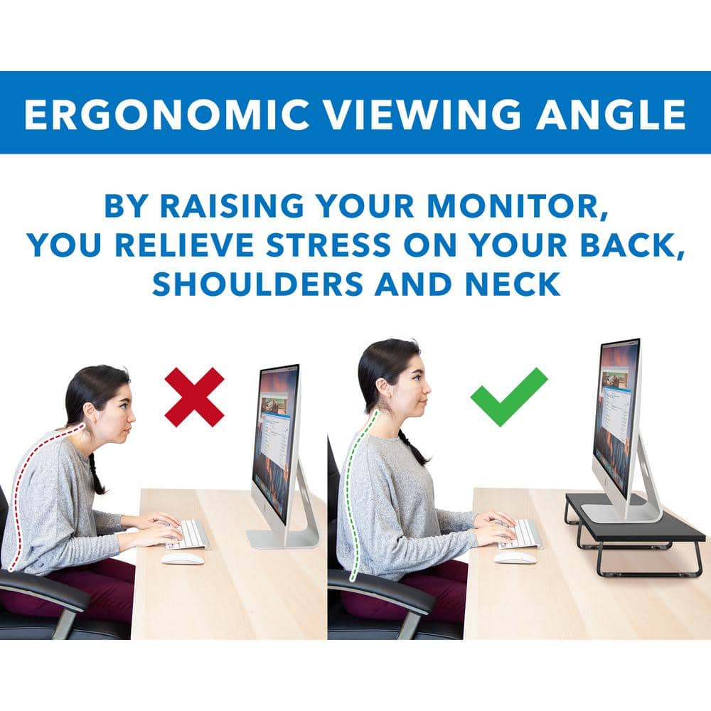 Extra Wide Black Steel and Wood Dual Monitor Stand