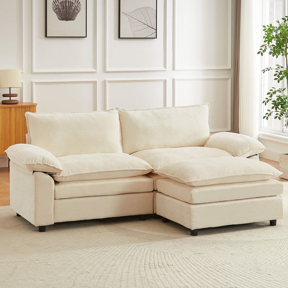80.3 in. Square Arm L-Shaped Chenille Deluxe Pillow-Styled Modular Sectional Sofa in. Beige with 1 Ottoman price history on PriceWatchPro