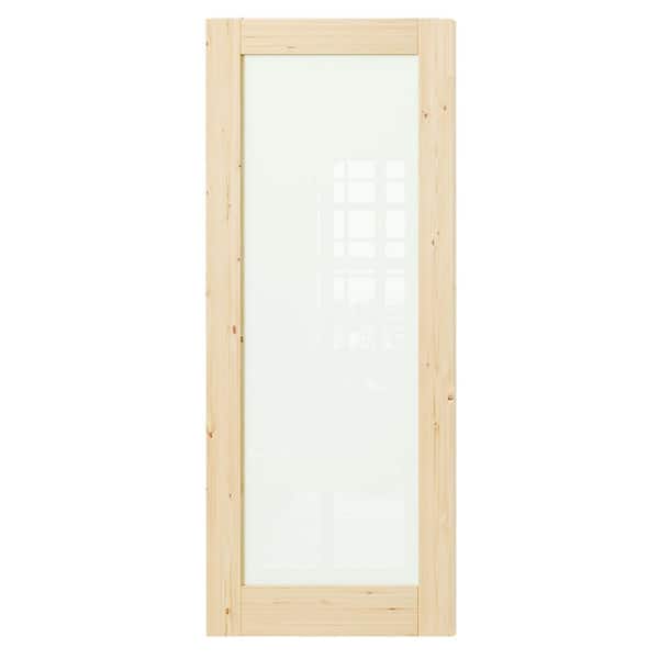 32 in. x 80 in. Pine Wood Color, No Bore, Full Lite, Frosted Glass Light Brown Finished MDF Wood Interior Door Slab
