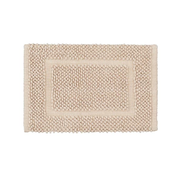Jean Pierre NEW YORK Sophie Border Beige Ivory 17 in. x 24 in. Cotton Textured Bath Mat