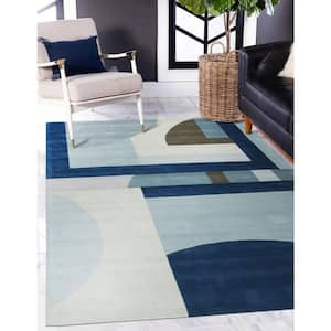 Multicolored Hand-Tufted Wool Contemporary Modern Rug, 7 ft.9 x 9 ft.9, Area Rug