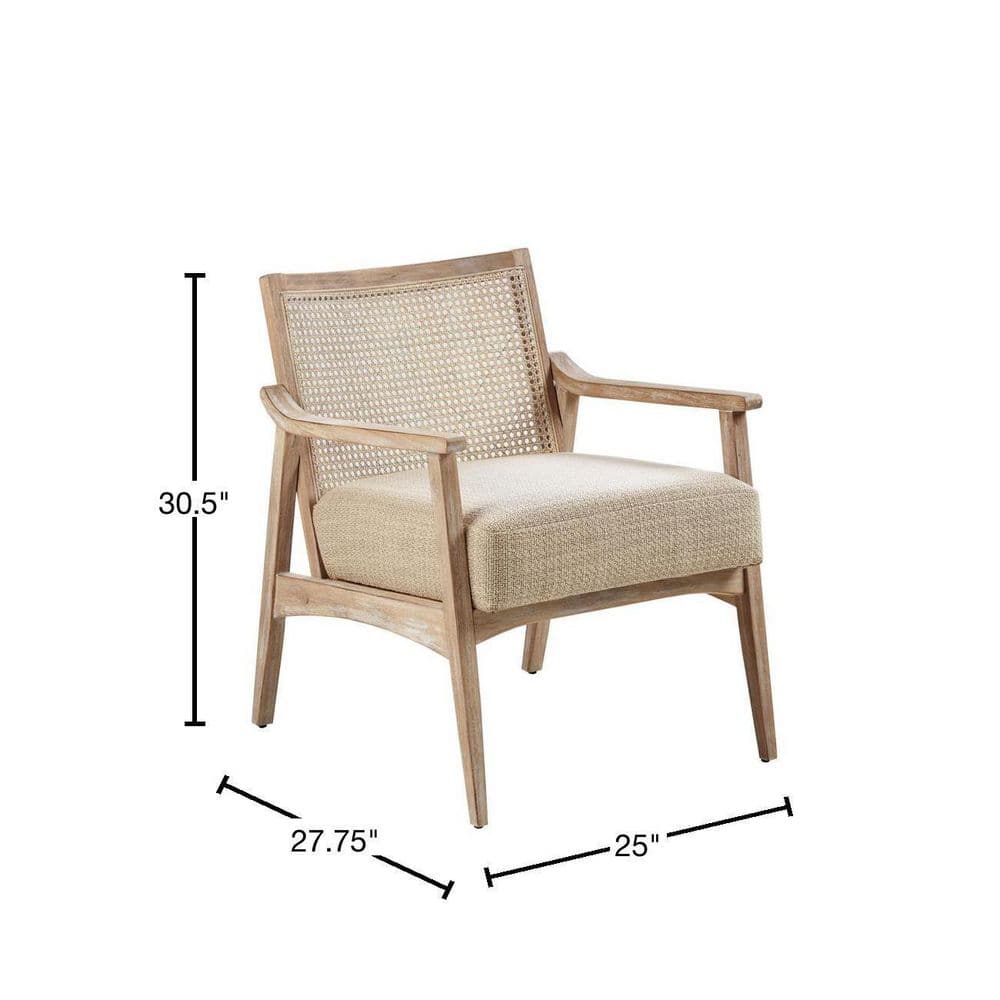 Light Brown Wood and Cane Mid-Century Accent Chair
