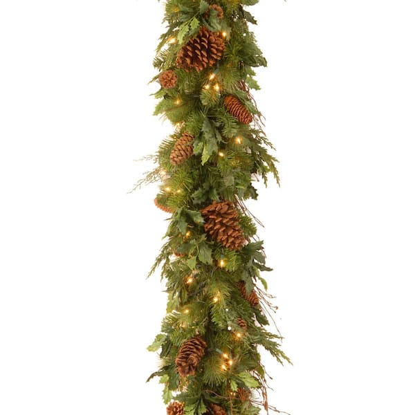 National Tree Company Decorative Collection 6 ft. Juniper Mix Pine Garland with Warm White LED Lights