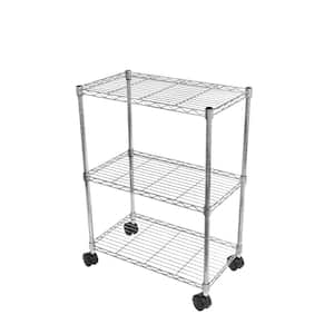 Silver 3-Tier Steel Adjustable Wire Shelving Unit with wheels (23 in. W x 33 in. H x 13 in. D)