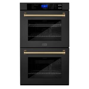 30" Autograph Edition Electric Double Wall Oven with True Convection in Black Stainless Steel and Champagne Bronze