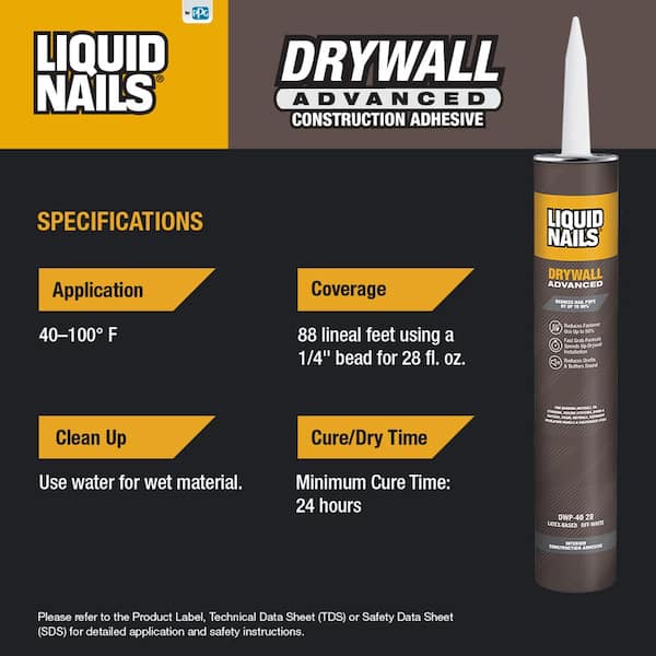 liquid nails drywall subfloor construction adhesive dwp 40 1f 600