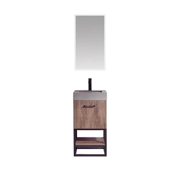 ROSWELL Alistair 18B in. W x 18 in. D x 34 in. H Single Sink Bath Vanity in North Carolina Oak with Grey Composite Top & Mirror