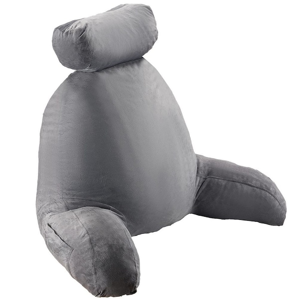 Reading Pillow, Large Bed Pillow with Removable Headrest, Side with Handles for Reading, Gaming, Resting, Grey