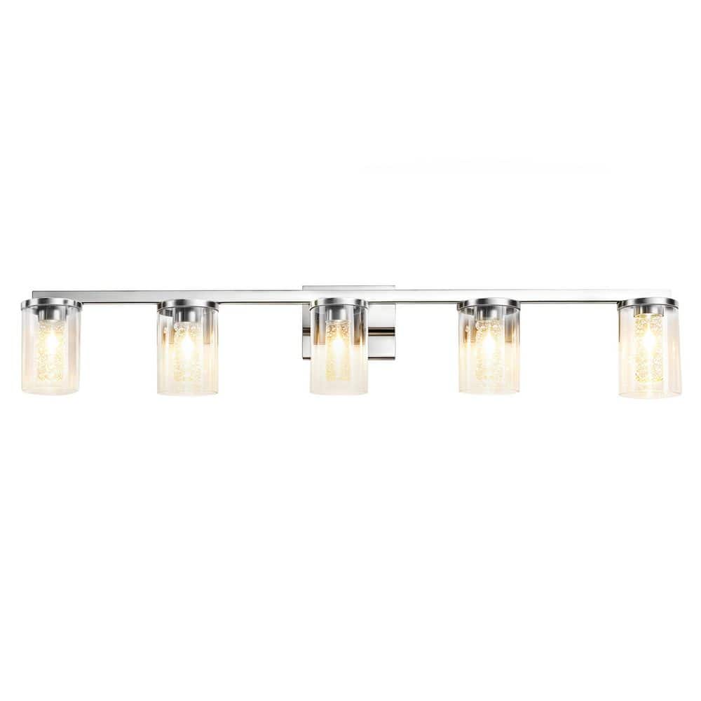 Crystal Cylinder 39 in. 5-Light Chrome Integrated 3CCT LED Vanity Light with Clear Glass Shade price history on PriceWatchPro