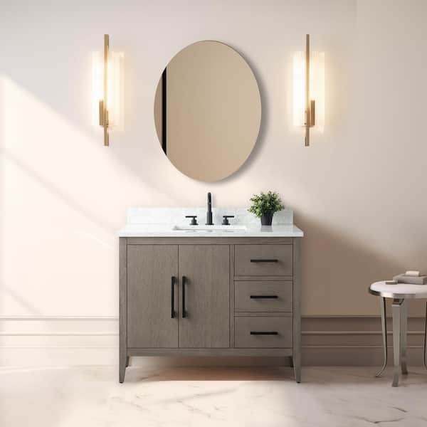 42 in. W x 22 in. D x 34 in. H Single-Sink Bath Vanity in Driftwood Gray with Engineered Marble Top in Arabescato White