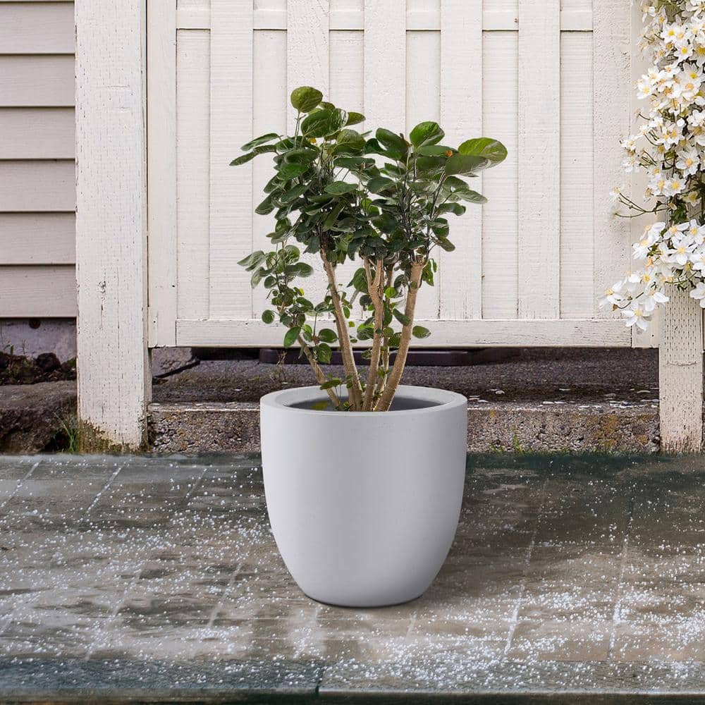 14 Inch White Concrete Round Indoor/Outdoor Planter