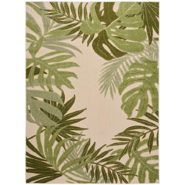 Nourison Aloha Ivory Green 4 ft. x 6 ft. Botanical Contemporary Area Rug