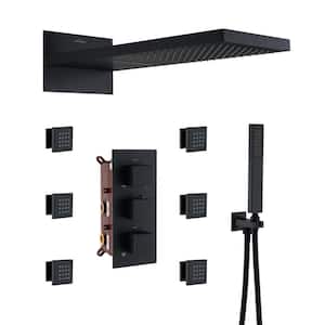Anniston Multiple 8-Spray Patterns Dual 22 in. Wall Mount Rain Shower Heads with 2.5 GPM 6-Jet, Valve in Matte Black