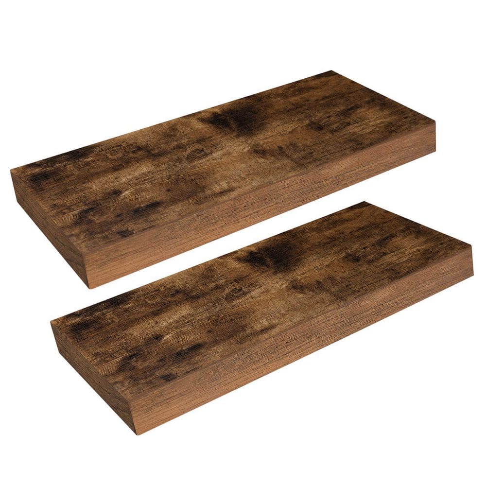 7.9 in. x 15.7 in. x 1.5 in. Rustic Brown MDF Wall Shelf (Set of 2)