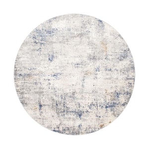 Efes L. Gray 6 ft. Round Abstract Area Rug