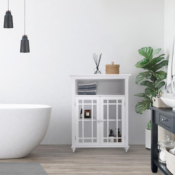 Albion 26-1/2 in. W x 34 in. H x 12 in. D 2-Door Bathroom Linen Storage Floor Cabinet in White