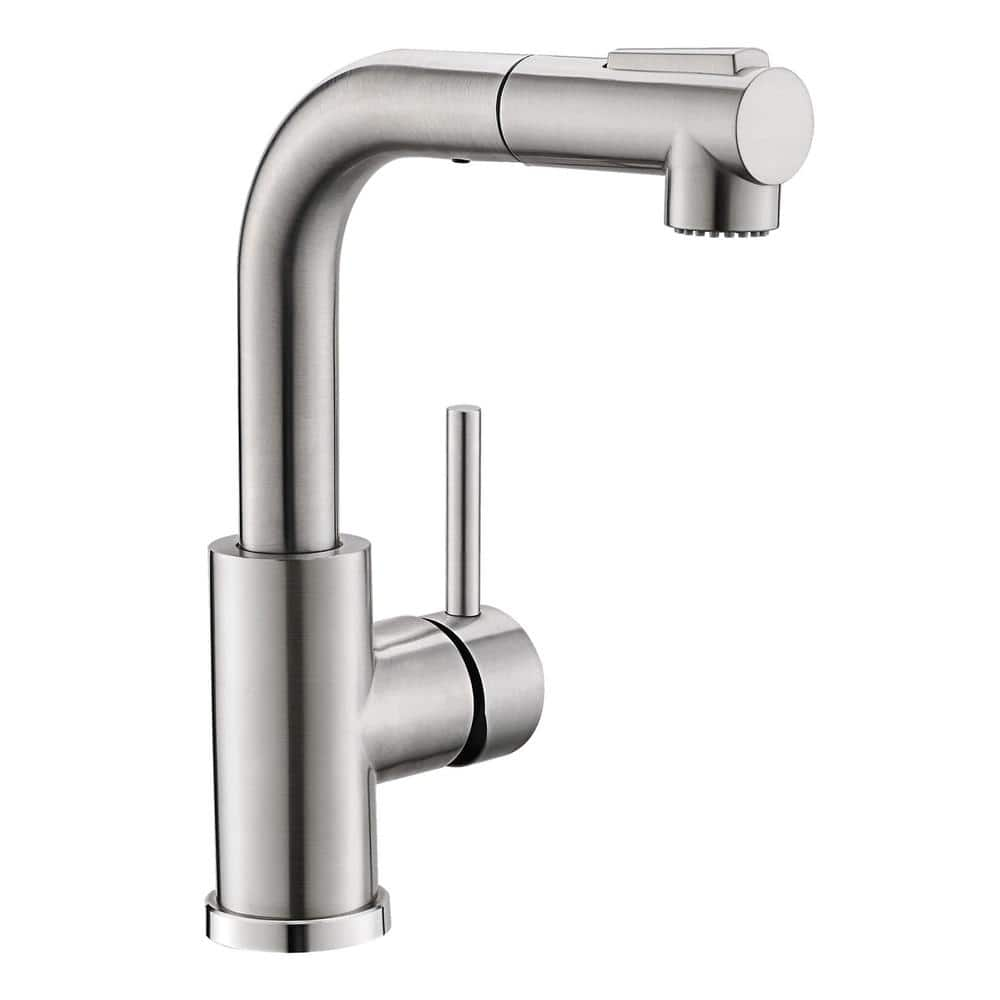 Single Handle Pull Down Sprayer Kitchen Faucet with Advanced Spray Single Hole Kitchen Sink Taps in Brushed Nickel -  AIMADI, KI-0148-BN