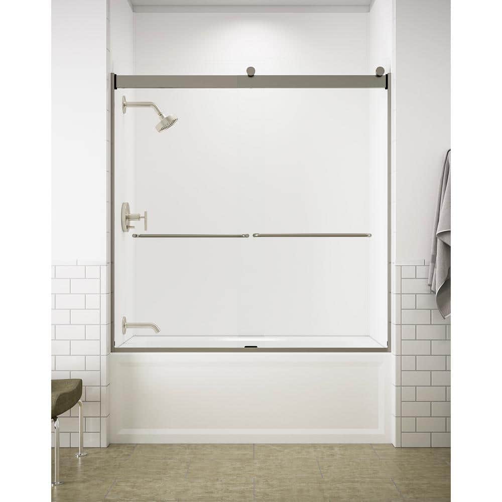 Levity 60" Frameless Clear Glass Sliding Bath Door in Matte Nickel
