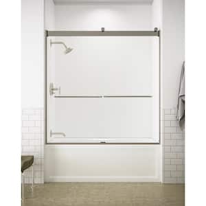 Levity 59.625 in. W x 62 in. H Semi-Frameless Sliding Tub Door in Matte Nickel with Towel Bar