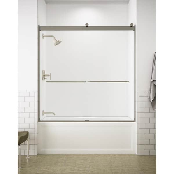 KOHLER Levity 56-60 in. W x 62 in. H Semi-Frameless Sliding Tub Door in Matte Nickel with Towel Bar