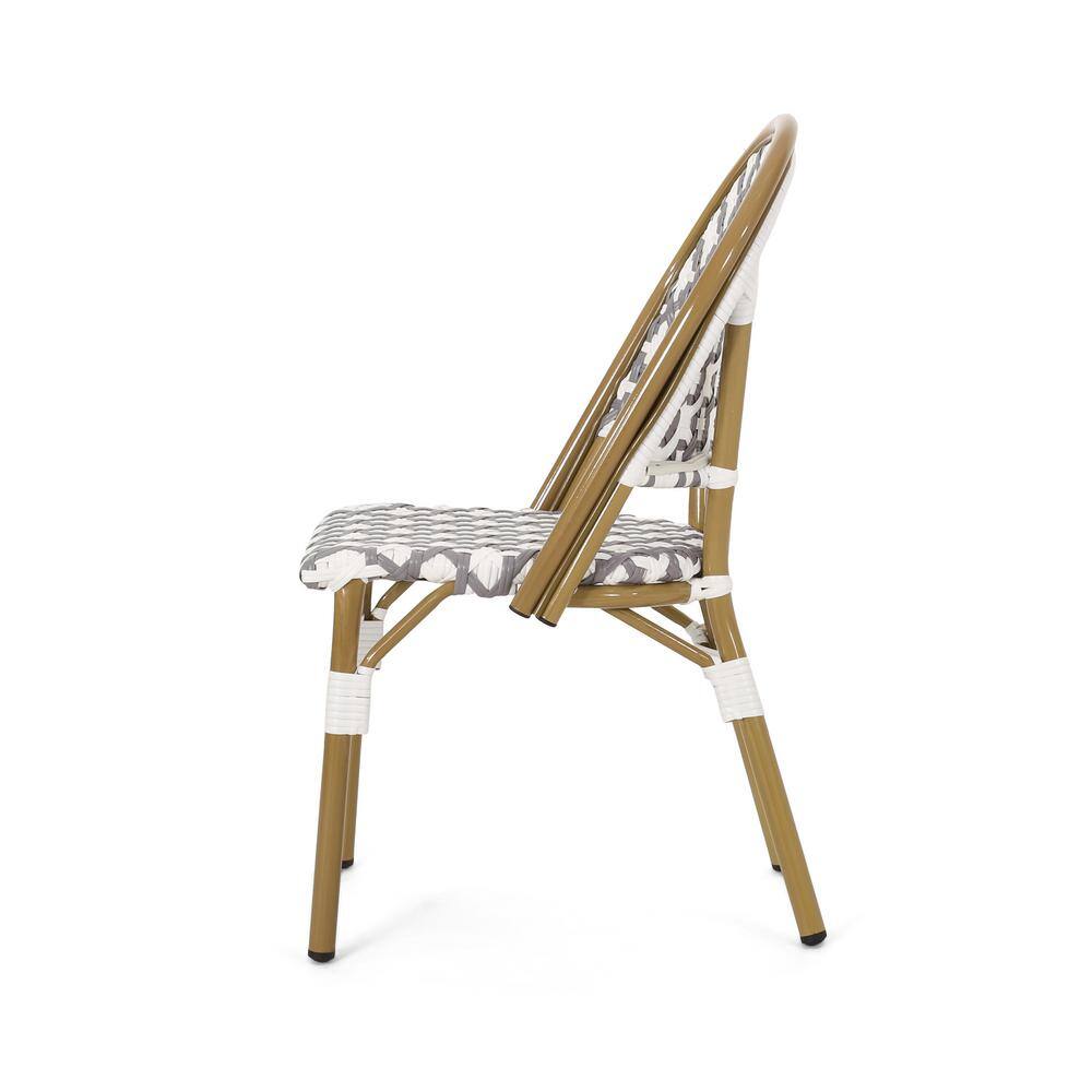 Gray and White Bamboo Print Outdoor Aluminum Bistro Dining Chairs