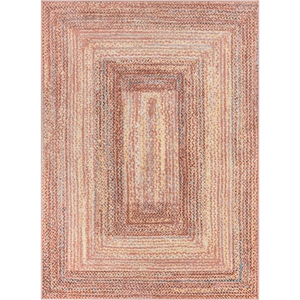 Well Woven Rodeo Chindi Modern Solid and Striped Blush Yellow 3 ft. 11 in. x 5 ft. 3 in. Area Rug