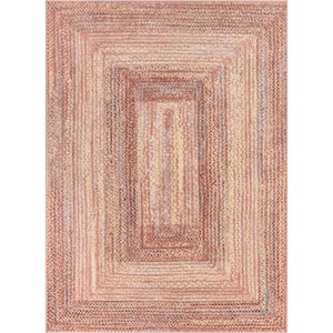Rodeo Chindi Modern Solid and Striped Blush Yellow 5 ft. 3 in. x 7 ft. 3 in. Area Rug