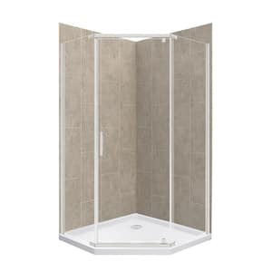 Cove 38 in. L x 38 in. W x 78 in. H 3-Piece Corner Drain Neo Angle Shower Stall Kit in Shale and Brushed Nickel