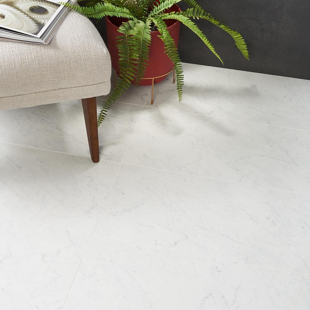 Saroshi 12" x 24" Matte White Marble Look Porcelain Tile