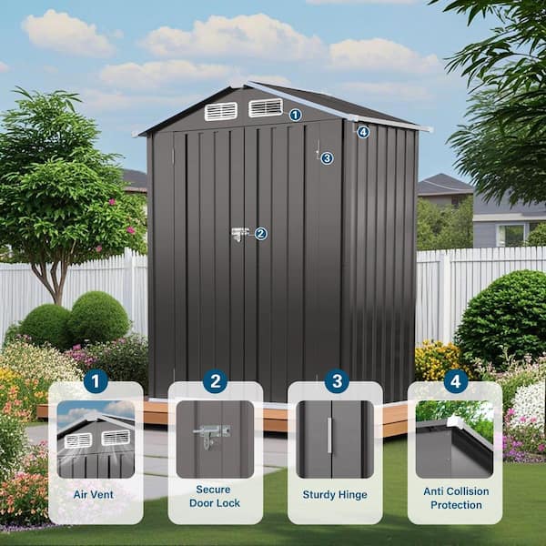 5 ft. W x 3 ft. D Metal Outdoor Storage Shed w/ Peaked Roof