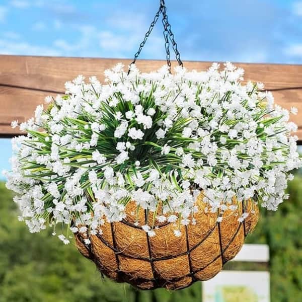 Unbranded 2.6 in White 40 Bundles Outdoor Artificial Flowers UV Resistant  Faux Outside Plants Flowers Fake Plastic Plants MKFOC35RGR-W