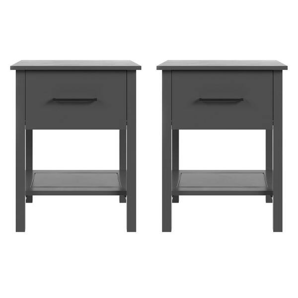 Welwick Designs 1-Drawer Dark Grey Wood Set of 2-Craftsman Nightstands ...