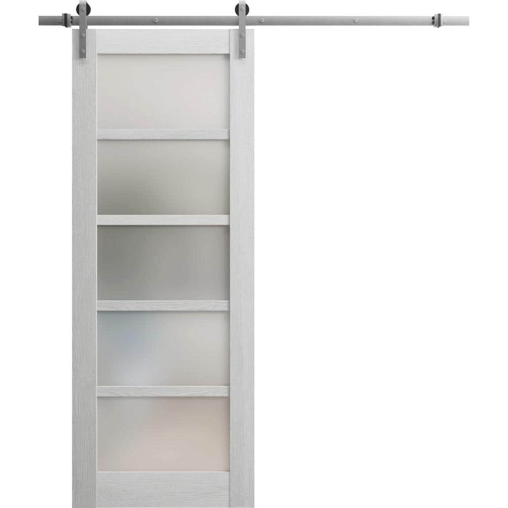 Assembly Required 24 in. x 80 in. 1-Panel Frosted Glass Light Grey Oak Wood Sliding Barn Door with Hardware Kit price history on PriceWatchPro
