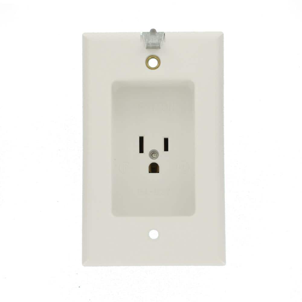 White Tamper Resistant Single Recessed Outlet with Wall Plate