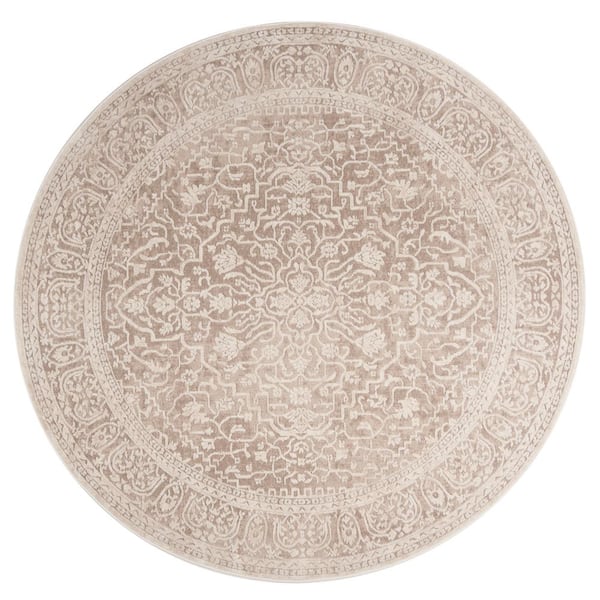 Reflection Beige/Cream 12 ft. x 12 ft. Distressed Floral Round Area Rug