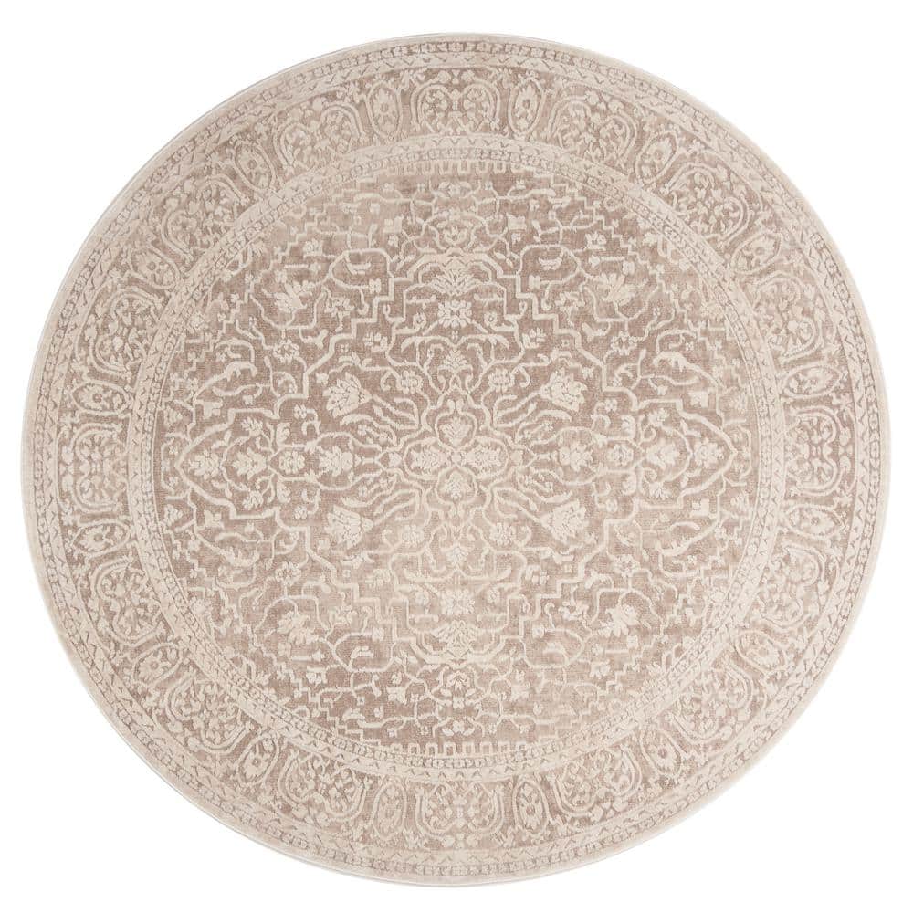 Elegant Floral Essence 5' Round Gray Synthetic Area Rug