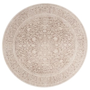 Reflection Beige/Cream 5 ft. x 5 ft. Round Floral Distressed Area Rug