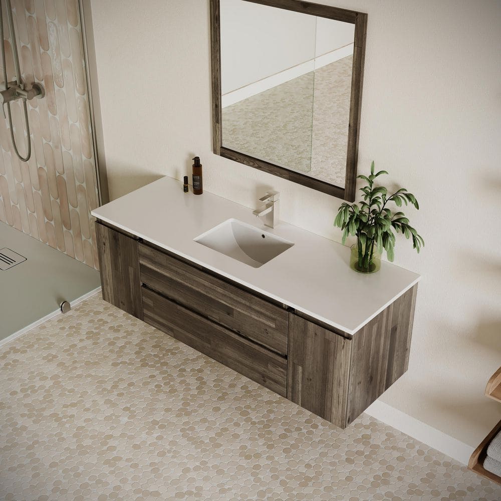 Formosa 60'' Brown Wall-Mount Vanity with Quartz Top