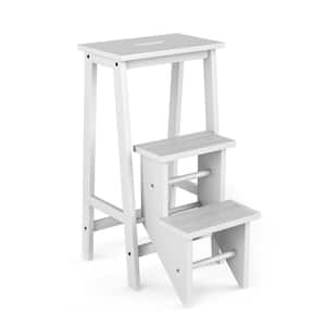 3-In-1 3-Step Rubber Wood Folding Step Stool, 200 lbs. with Convenient Handle in White