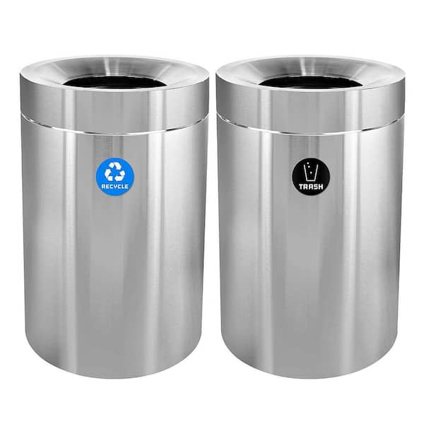 100 gal. Stainless Steel Commercial Recycling and Trash Can Receptacle Combo Station