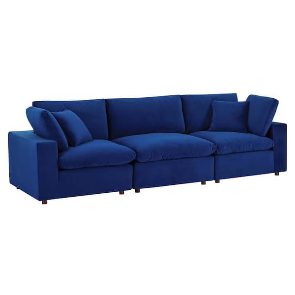 MODWAY Commix Down Filled Overstuffed Performance Velvet 3-Seater Sofa in Navy