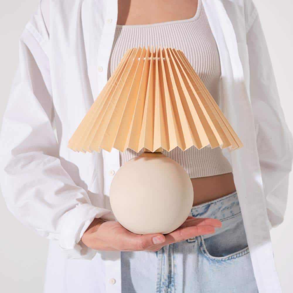 Serena Beige Ceramic Globe Table Lamp with Pleated Shade
