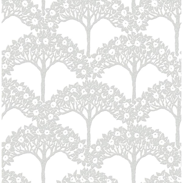 A-Street Prints Dawson Light Grey Magnolia Tree Wallpaper Sample