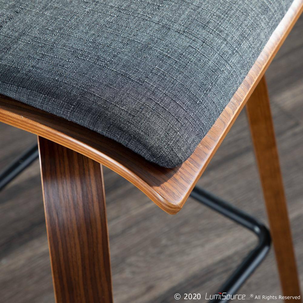 Charcoal Gray Swivel Counter Stool with Walnut Wood Frame